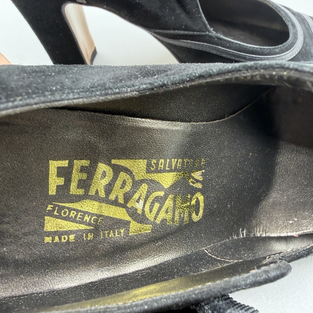 Salvatore Ferragamo Size 6C Black Calf Suede Heeled Mary Jane Designer Pumps - Picture 11 of 15